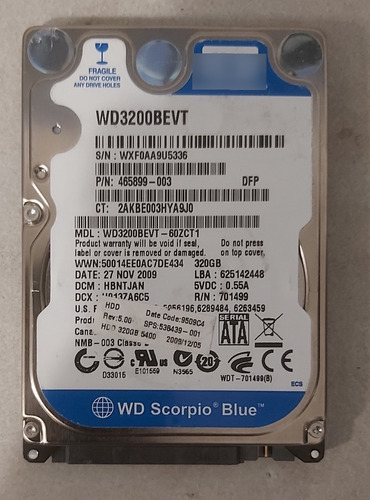 Disco Duro Para Laptop Sata 320 Gbs. 