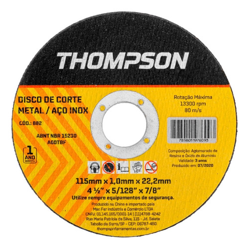 Disco De Corte Ferro/inox 4.1/2 Thompson