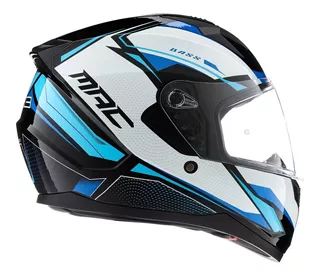 Casco para moto integral MAC Helmets M67 BASS celeste y blanco brillante talle XL