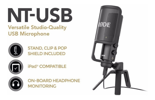 Micrófono Rode NT-USB condensador cardioide negro