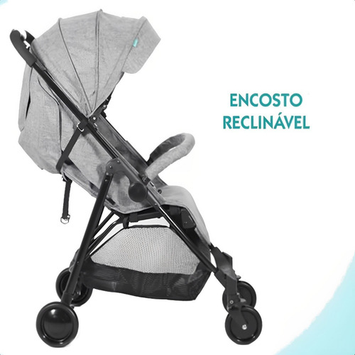 Carrinho De Bebê De Paseio Bebeliê Cinza Com Chassi Preto