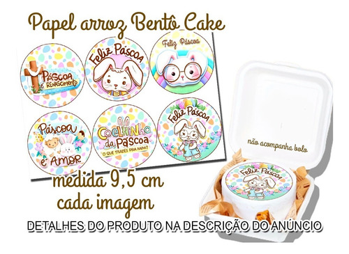 Imagem 1 de 2 de Papel De Arroz Mini Bolo Bento Cake Feliz Páscoa Coelho 