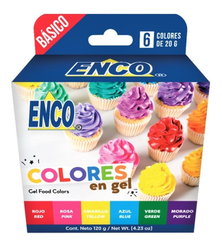 Kit 6 Colores Gel Basicos Comestibles Enco 20 Grs  Pt-920005