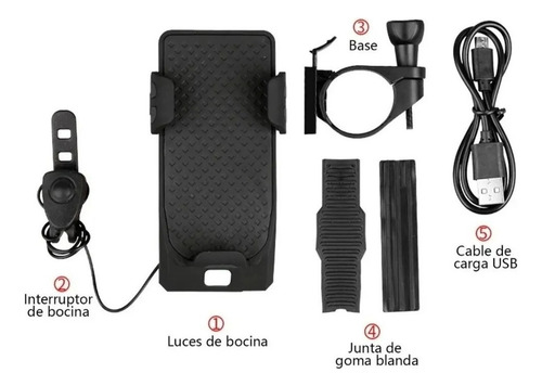 Luz Bocina Bicicleta Foco Power Bank Soporte Celular Usb