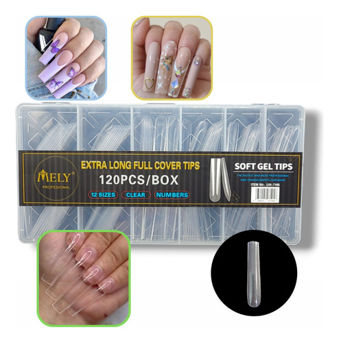 Tips Para Soft Gel Cuadrados Extra Largos Xxl Caja X120 Pcs