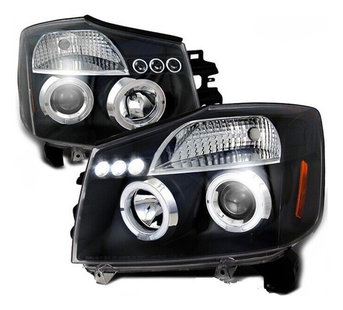 Nissan Titan 04 - 15 Armada 04-07 Faros Lupa Led Fondo Negro