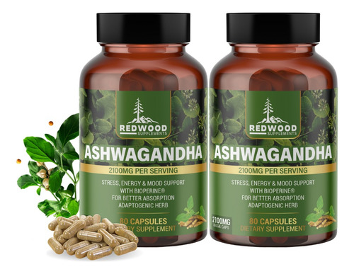 Ashwagandha Organica 2100mg Extra Fuerte Combatir Estrés X2