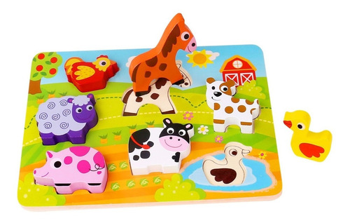 Imagen 1 de 5 de Puzzle Rompecabezas Encastre De Granja Con Volumen Tooky Toy