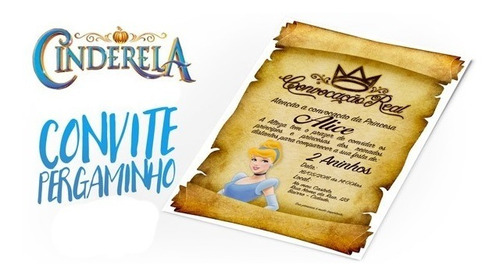 Convite Pergaminho Cinderela - Arte Digital Em 24 Hs