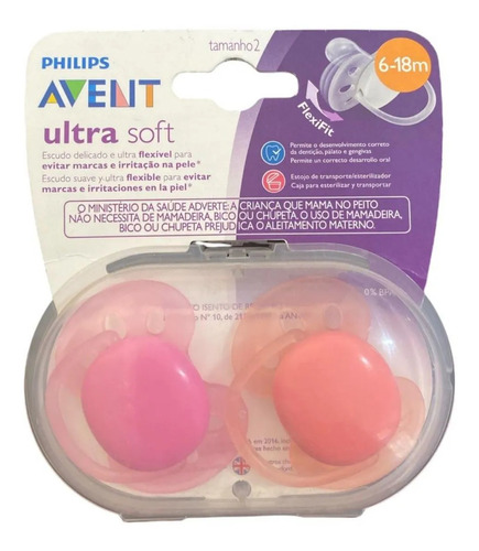 Chupeta Ultra Soft Dupla Lisa 6-18m Rosa Philips Avent