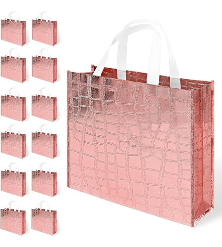 12 Bolsas Regalo Reutilizables Oro Rosa Brillante Bolsa No T