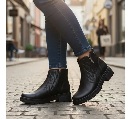 Bota Feminina Dakota Cano Curto Zíper Salto Baixo Tratorado - foto 1