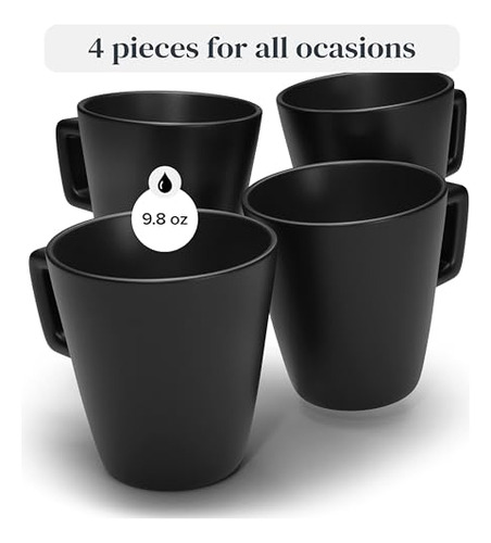 Set 4 Tazas Café Cerámica Negro Mate 300 Ml Lavavajillas Mic