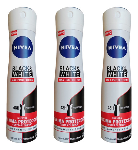 Pack X3 Desodorante Nivea Black&white Max Protection Femenin