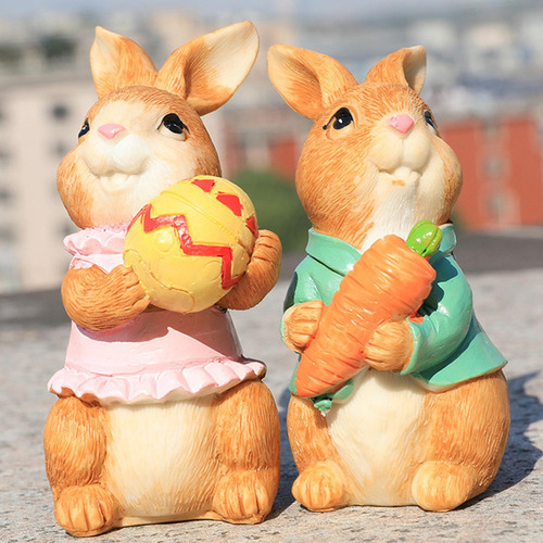 2x Conejo De Pascua Estatua Estatuilla De Escultura Micro