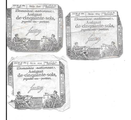 Liquido Lote 3 Billetes De Francia 50 Soles 1793