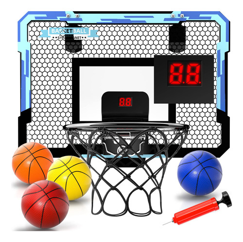 Mini Aro De Baloncesto Con Marcador Electronico, 4 Bolas, Ju