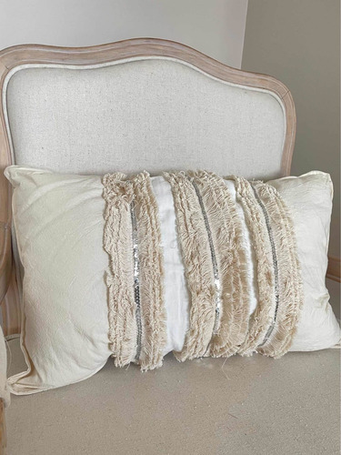 Almohadón Nish Decorativo Boho Tussur Flecos Y Lentejuelas