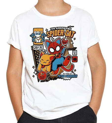 Remera Spider Cat! Diseños Niño Algodón