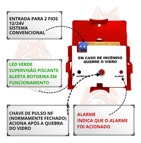 Acionador Manual De Incêndio Com Martelo Led Alarme