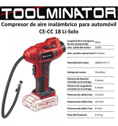 Inflador Ruedas Auto Inalambrico Einhell Ce-cc 18 Li-solo