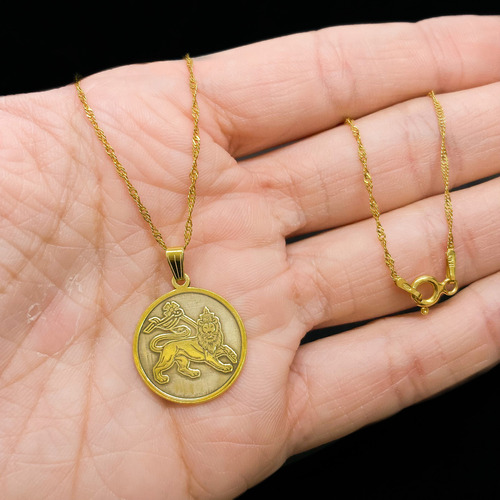 Cadena Y Dije León De Judah Rastafari Oro 18k Amarillo 50 Cm