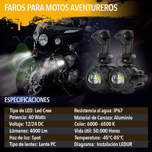 Par Faros Auxiliares Led Moto Bmw R1200gs Adv F800g 40w
