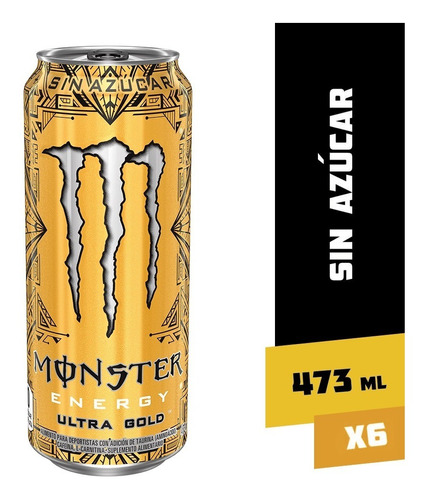 Monster Ultra Gold 473ml Lata Sin Azucar Pack 6 Unid. Piña