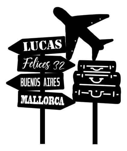 Cake Topper Adorno Torta Viaje Avion Carteles Personalizado 