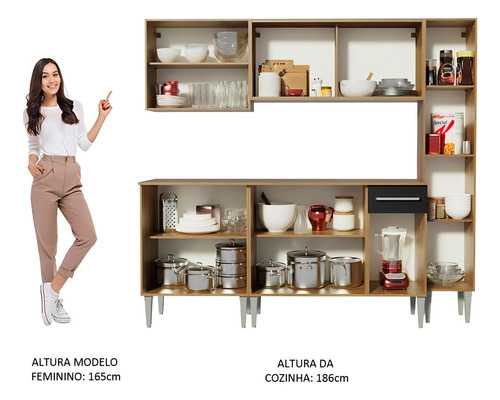 Cozinha Completa Madesa Emilly Fast Armário E Paneleiro Rp Cor Rustic/Preto