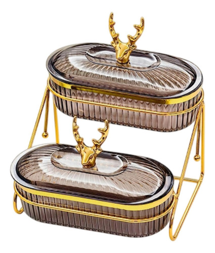 Plato De Prato De Frutas Secas Decorativo 2 Camadas Cinza