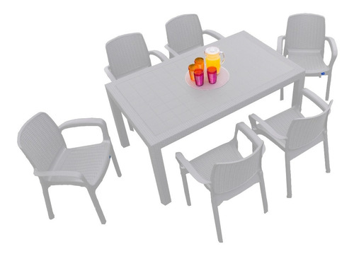 Combo De 6 Sillas Con Brazos+ Mesa Rectangular Tipo Rattan
