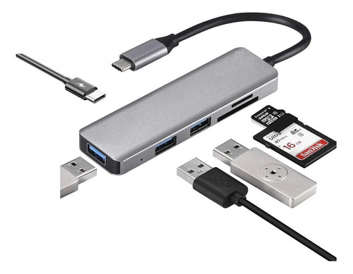 Hub 6 Puertos En 1 Havit 3 Usb 3.1 1 Usb´c 1 Microsd Y 1sd