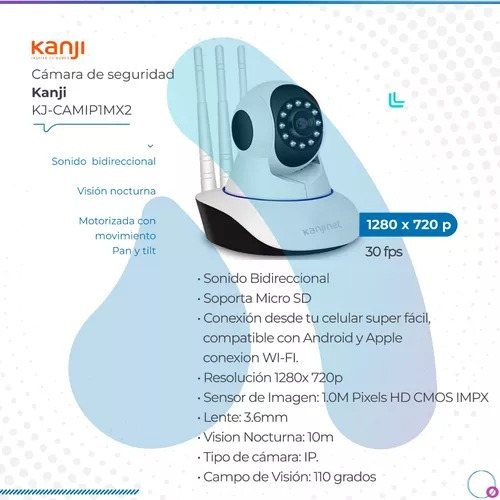 Camara Kanji Kj-camip1mx2 Smart Ip 3 Antenas Wifi 720hd