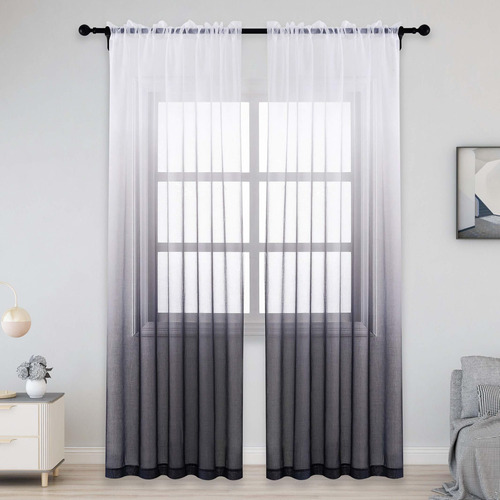 Selectex Faux Linen Ombre Sheer Curtains Rod   Voile Se...
