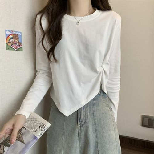 Camisa Base Irregular De Manga Larga Para Mujer