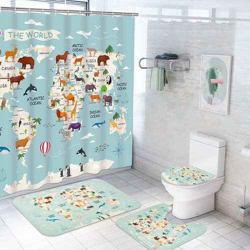 Juego De 4 Cortinas De Ducha Con Diseño De Mapa Del Mundo De
