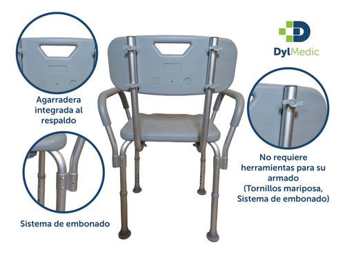 Silla P/ducha C/respaldo Y Descansabrazos Altura Ajustable