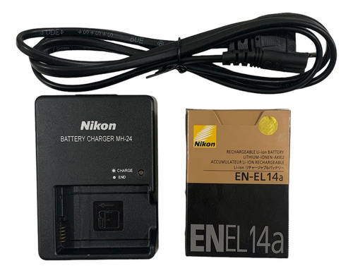 Kit Bat-eria Nikon En-el14a + Mh-24 Com Cabo P/d5600 D5500