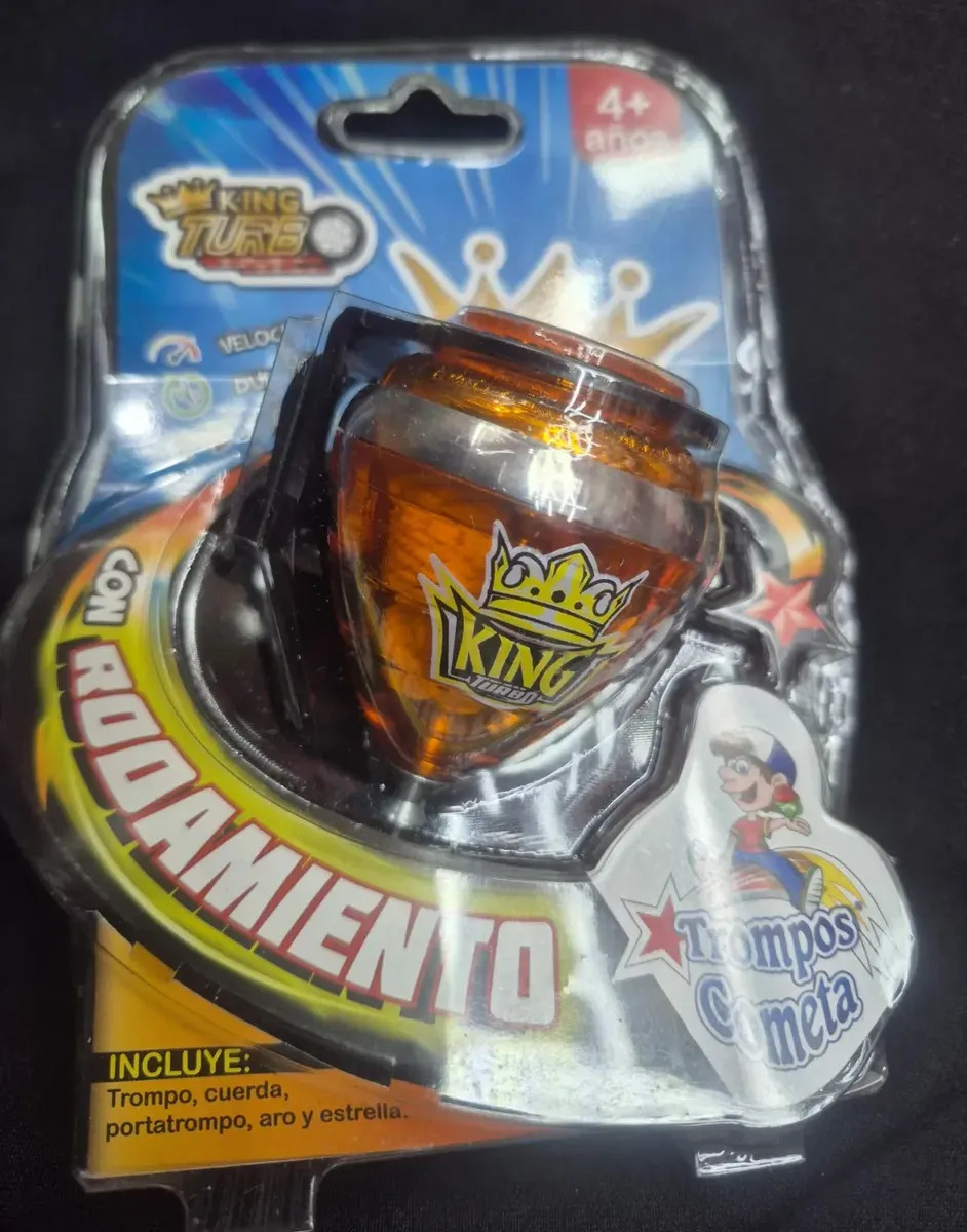 Trompo King Turbo Cometa Rodamiento Punta Acero Azul Aqua Naranja Oscuro