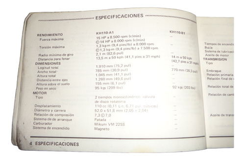 Kawasaki Kh 110 1981 Manual Del Propietario (Usado)