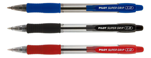 Kit Caneta Pilot Super Grip Azul Preta Vermelha 1.0mm Cor Da Tinta Azul/preta/vermelha Cor Do Exterior Transparente