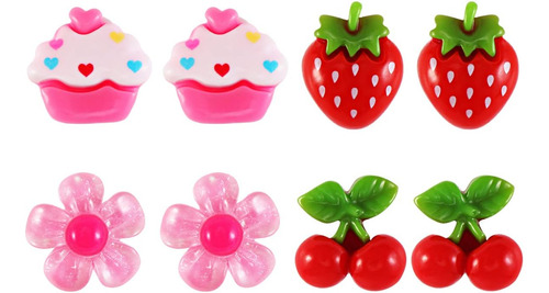 4 Pares De Aretes Toyandona Frutilla Con Clip Para