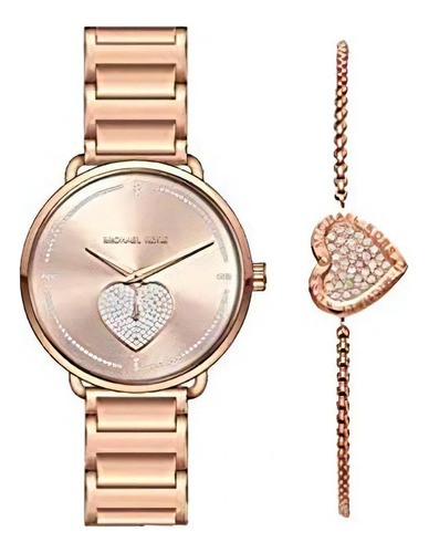 Mk4468 Relógio de aço inoxidável em tom de ouro rosa com árvore