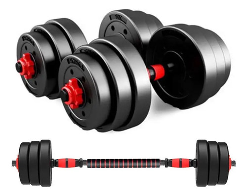 Jogo Halteres De Anilhas 20kg E Barras Ajustáveis Musculação Cor Preto