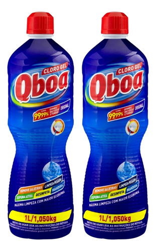 2 Unid. Cloro Em Gel Qboa 1 Litro Original Limpeza Pesada