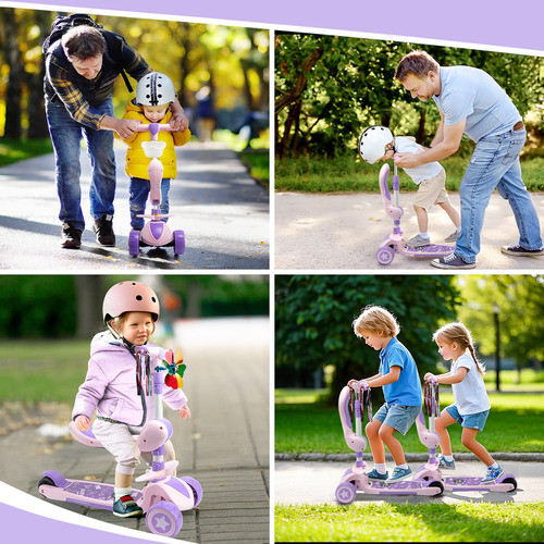 Scooter Plegable Para Niños Ajustable 3 Ruedas Con Asiento