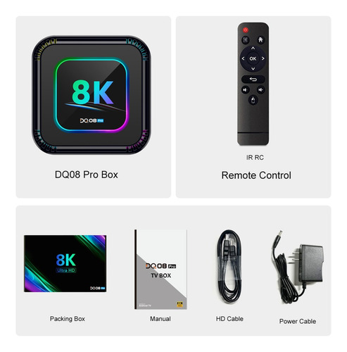 Caja De Tv Inteligente Dq08 Pro Rgb Android 13 4k Hdr10+ Wif