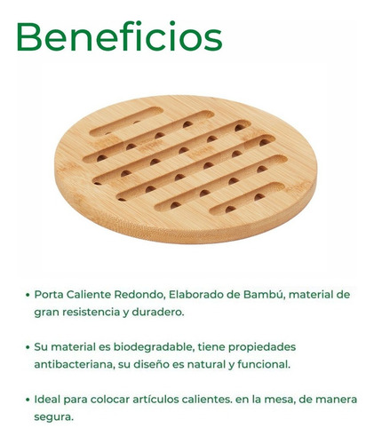Porta Olla Caliente De Bambú Redondo 100% Ecológico Color Natural
