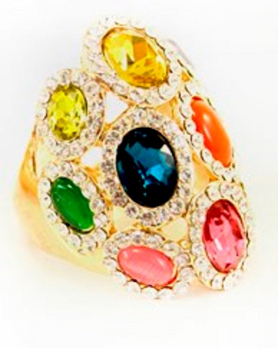 Anillo Oval Dorado Piedras Multicolor Importados